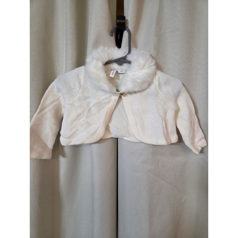Janie and Jack Ivory Knit Bolero Cardigan Faux Fur Collar 3-6 Months